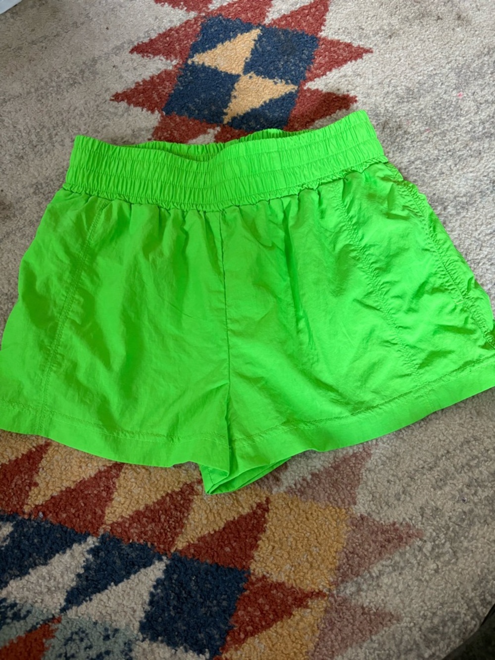 Urban Outfitters Neon Green Smocked-Waist Athletic Shorts